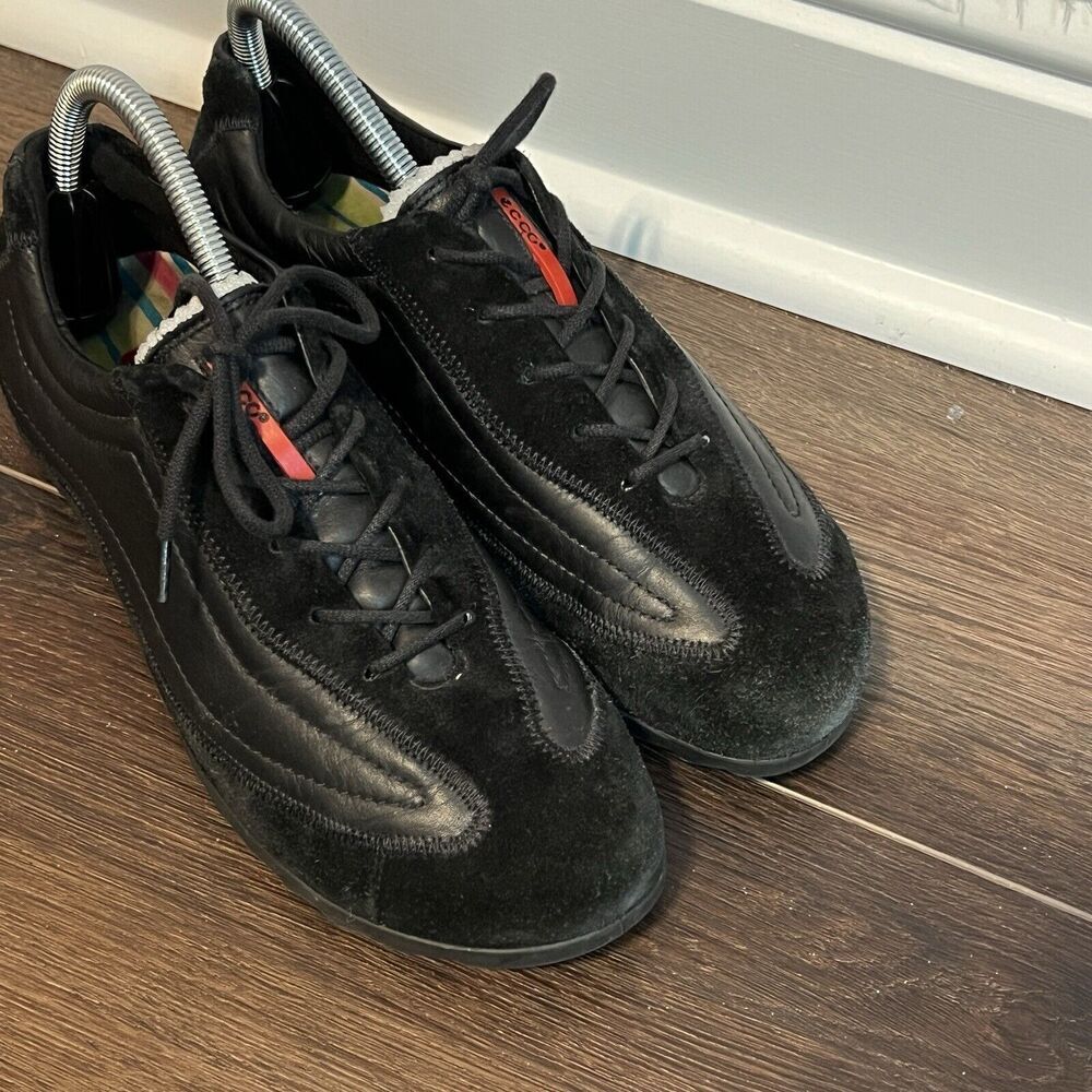 Ecco Black Suede Leather Lace-Up Casual Sneaker driving Shoes Women’s 39